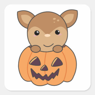 Pegatina Cuadrada Venado En Calabaza Dulce Cerveza Feliz Plaza Hallo