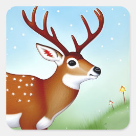 Pegatina Cuadrada Venado en invierno Wonderland Scene