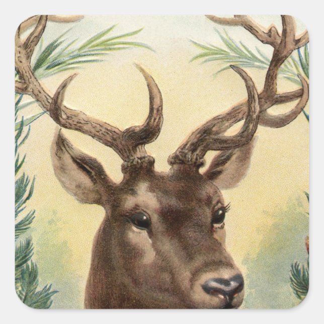 Pegatina Cuadrada Venado navideño (Anverso)