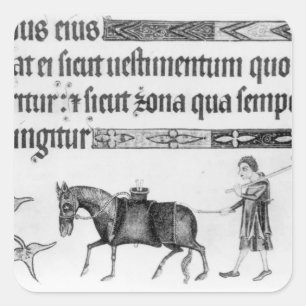 Pegatina Cuadrada Vendedor de agua, ilustracion de 'Luttrell Psalter