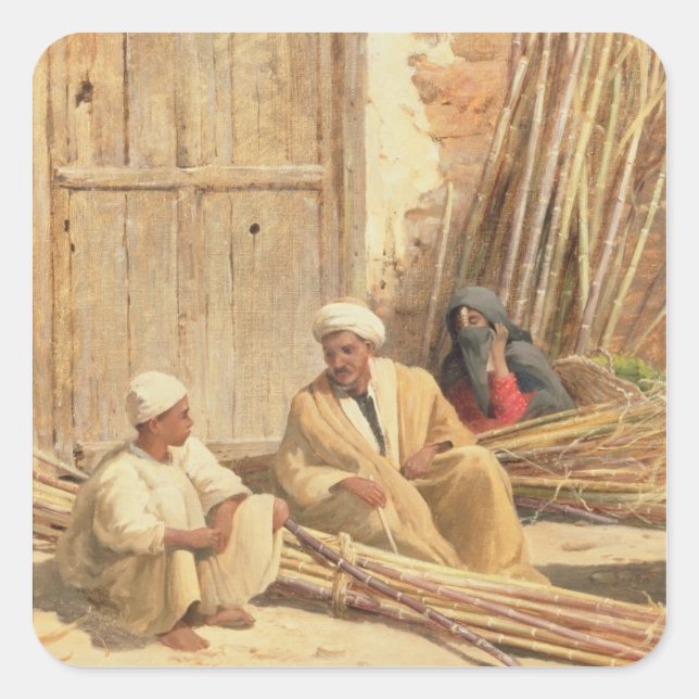 Pegatina Cuadrada Vendedores de caña de azúcar, Egipto, 1892 (aceite (Anverso)