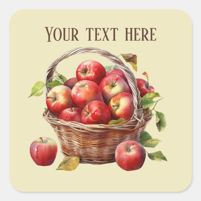 Pegatina Cuadrada Vendedores de manzanas cortas añaden texto (Anverso)