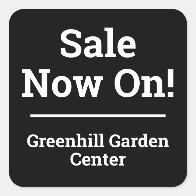 Pegatina Cuadrada Vender ahora con el nombre de la tienda (Anverso)