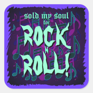 Pegatina Cuadrada Vendí mi alma por Rock n Roll Azul Verde Púrpura