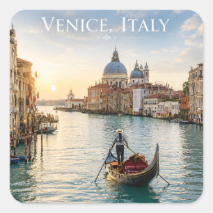 Pegatina Cuadrada Venecia Italia Gran Canal góndola Atardecer