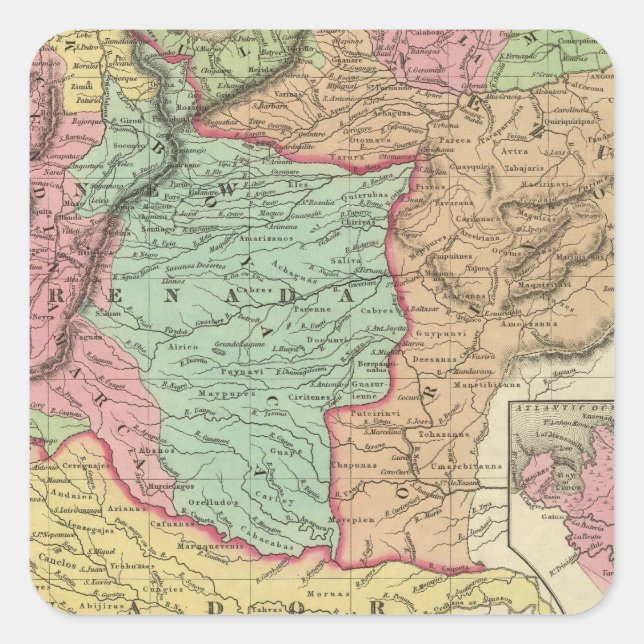 Pegatina Cuadrada Venezuela, Nueva Granada y Ecuador (Anverso)