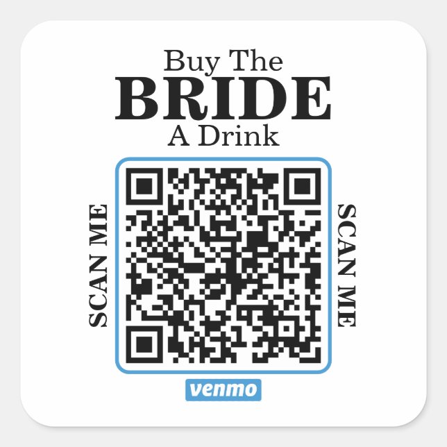 Pegatina Cuadrada Venmo QR Code Buy the Bride a Drink Bachelorette  (Anverso)
