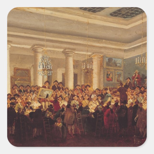 Pegatina Cuadrada Venta pública en el Hotel Bullion (Anverso)