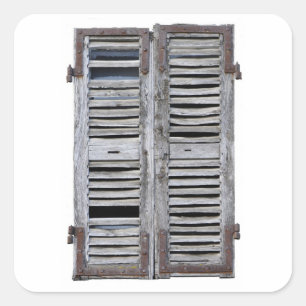 Pegatina Cuadrada Ventana cerrada con los obturadores de madera