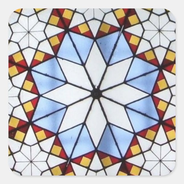 Pegatina Cuadrada Ventana de vidrio manchado geométrico (Anverso)