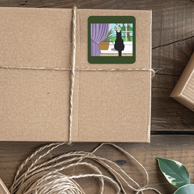 Pegatina Cuadrada Ventana de visualización de gato negro (Subido por el creador)