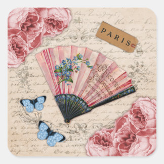 Pegatina Cuadrada Ventilador francés rosa