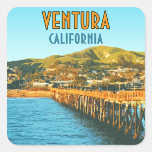 Pegatina Cuadrada Ventura Pier Beach California Vintage