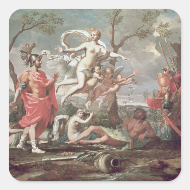 Pegatina Cuadrada Venus Arming Aeneas, 1639 (Anverso)