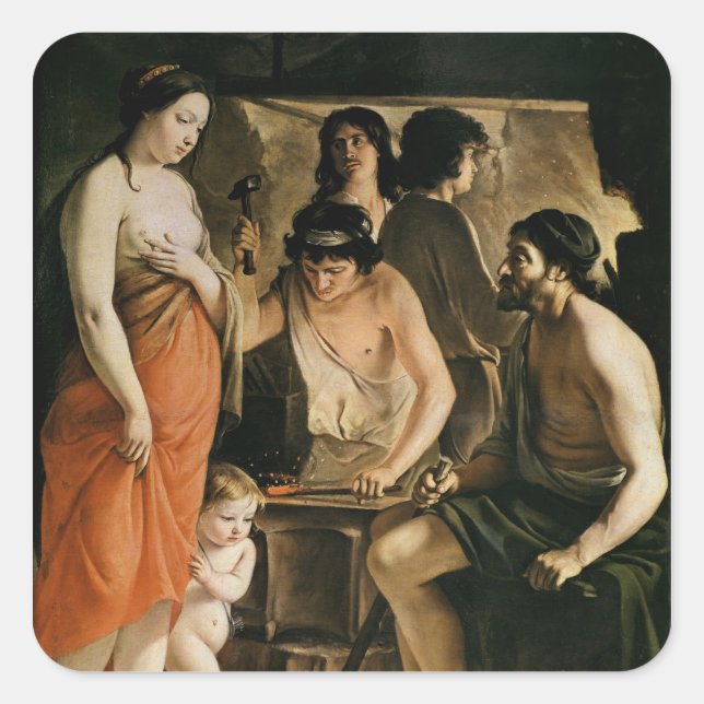Pegatina Cuadrada Venus en la Forja de Vulcan, 1641 (Anverso)