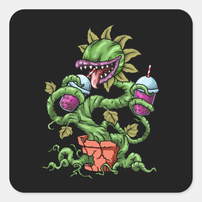 Pegatina Cuadrada Venus Fly Trap Bubble Tea Gift Plantas Carnívoras (Anverso)