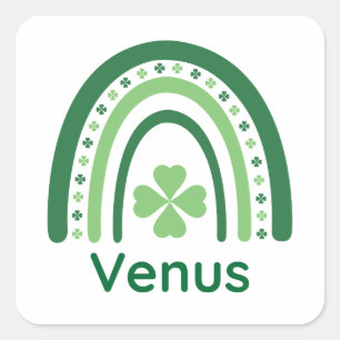 Pegatina Cuadrada Venus Name Clover Boho Rainbow