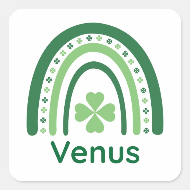 Pegatina Cuadrada Venus Name Clover Boho Rainbow (Anverso)