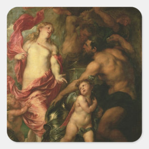 Pegatina Cuadrada Venus que pide Vulcan la armadura de Aeneas