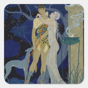 Pegatina Cuadrada Venus y Adonis (litho del color)