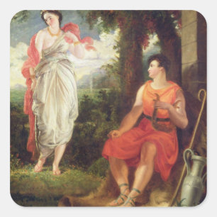 Pegatina Cuadrada Venus y Anchises, 1826 (aceite en lona)