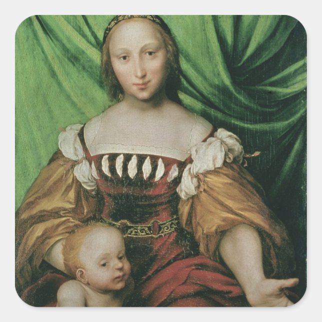 Pegatina Cuadrada Venus y Cupid, c.1524 (aceite de leña) (Anverso)