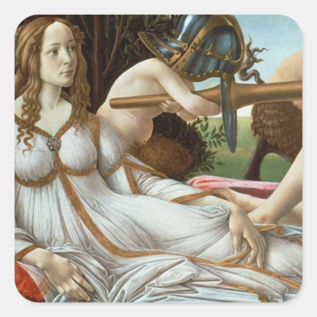 Pegatina Cuadrada Venus y Marte, c.1485 (temperatura y aceite) (Anverso)