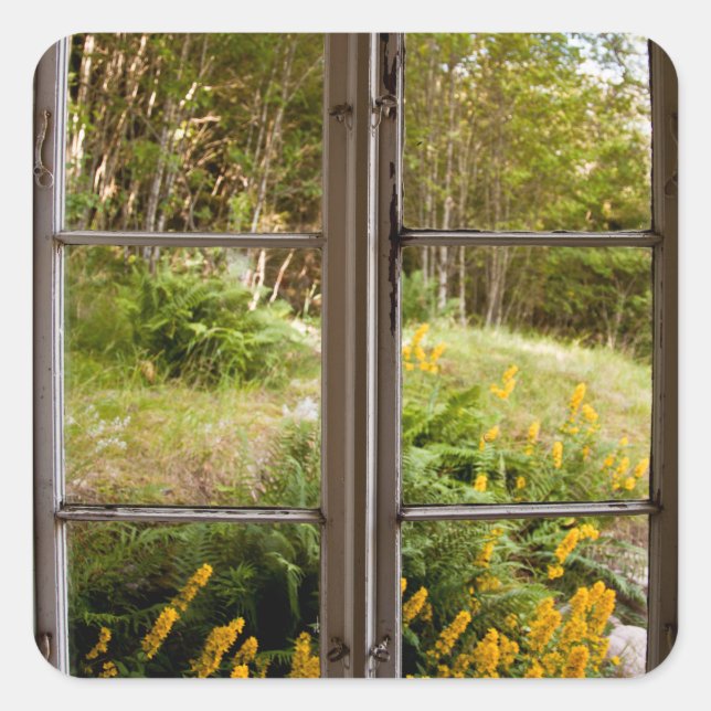 Pegatina Cuadrada Ver a través de la ventana antigua (Anverso)