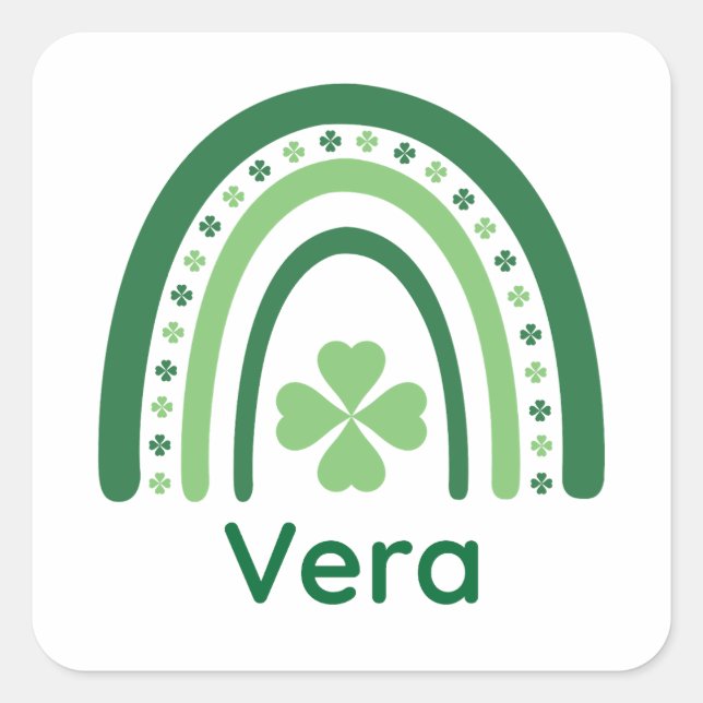 Pegatina Cuadrada Vera Name Clover Boho Rainbow (Anverso)