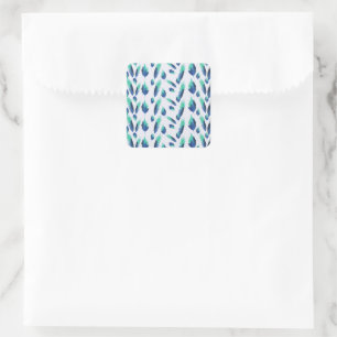 Pegatina Cuadrada Verano Boho Blue Greenerenery Hojas Botánicas