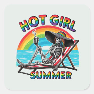 Pegatina Cuadrada Verano Chica caliente - Skeleton Beach Vibe