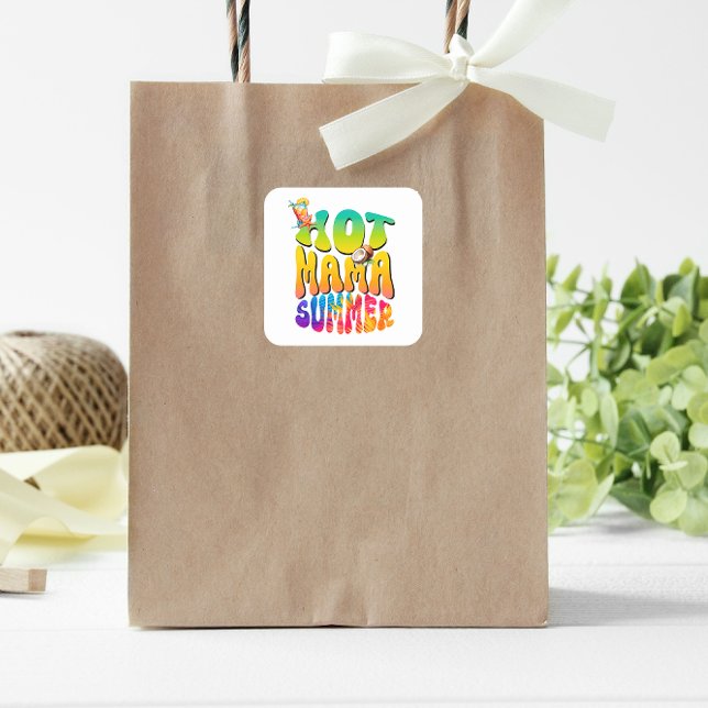Pegatina Cuadrada Verano de mamá caliente (Hot Mama Summer Sticker)