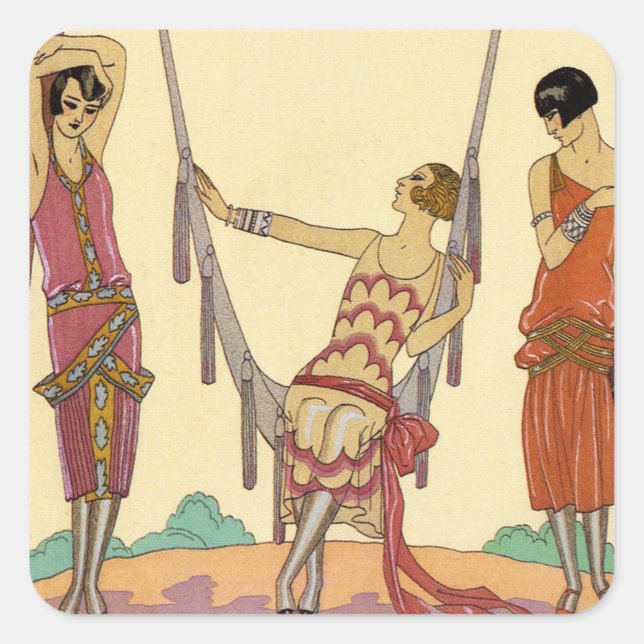 Pegatina Cuadrada Verano en Francia: Pegatinas del Art Deco (Anverso)