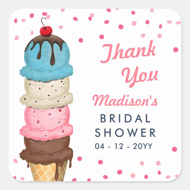 Pegatina Cuadrada Verano Ice Cream Moderno Bridal Shower Gracias (Anverso)