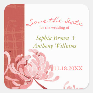Pegatina Cuadrada Verano Rubor Floral Wedding Save the Date