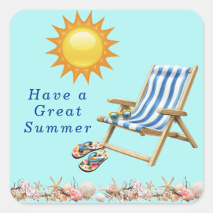 Pegatina Cuadrada Verano Sun Beach Silla gafas de sol Flip FLops