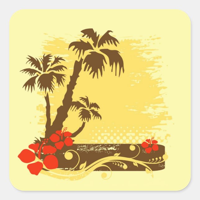 Pegatina Cuadrada Verano tropical (Anverso)