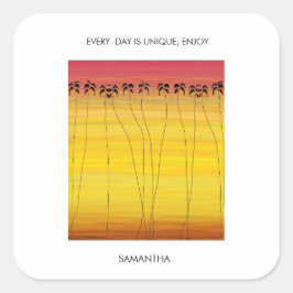 Pegatina Cuadrada Verano tropical y silueta de los Cocoteros