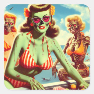 Pegatina Cuadrada Verano Zombie Pin-up