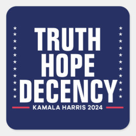 Pegatina Cuadrada Verdadera esperanza decencia | Harris Walz Blue