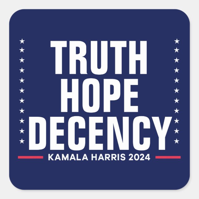 Pegatina Cuadrada Verdadera esperanza decencia | Harris Walz Blue (Anverso)
