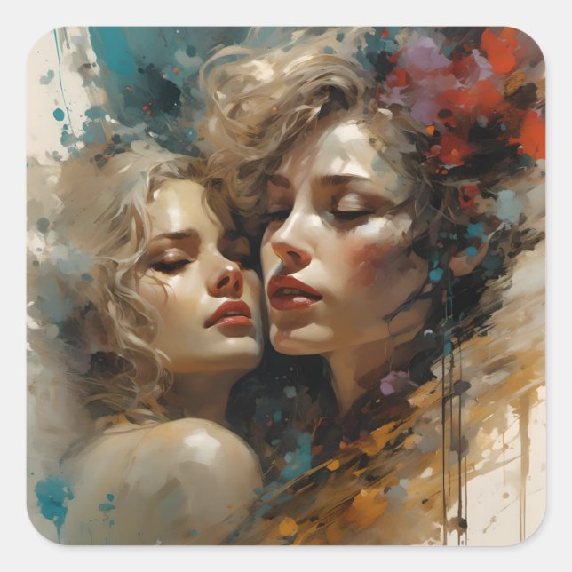 Pegatina Cuadrada Verdadero Amor Lesbiano (Anverso)