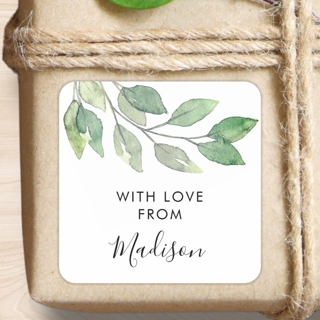 Pegatina Cuadrada Verde acuarela personalizado (Subido por el creador)