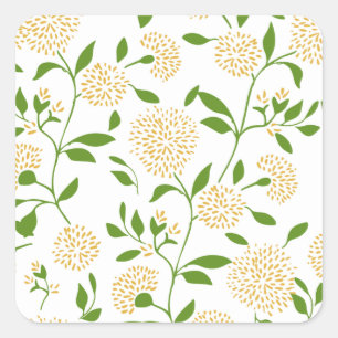 Pegatina Cuadrada Verde amarillo Dandelion Wildflower Garden