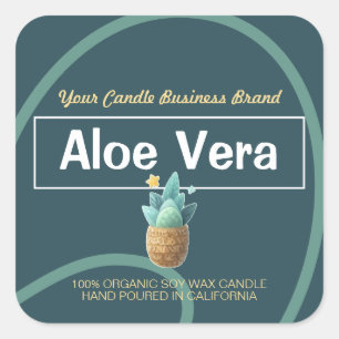 Pegatina Cuadrada Verde azulado Aloe Vera Cute Style Candles Labels