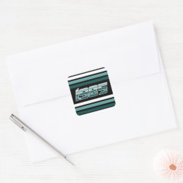 Pegatina Cuadrada verde azulado de franja retro de 1985