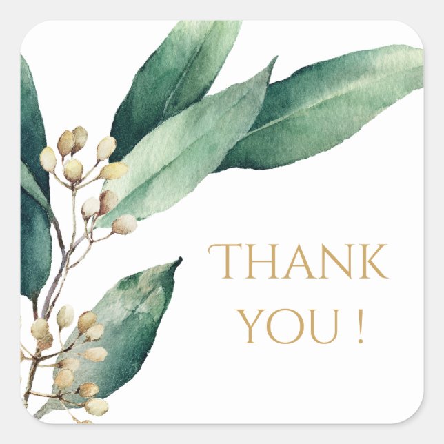 Pegatina Cuadrada Verde botánico moderno favoritismo de boda rústico (Anverso)