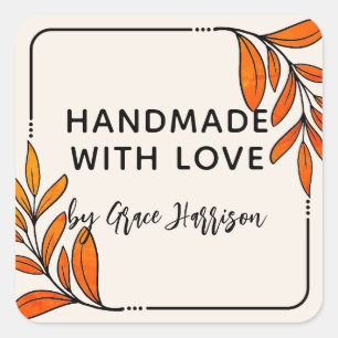 Pegatina Cuadrada Verde Fantasioso Hecho a Mano Con Amor