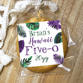 Pegatina Cuadrada Verde, Hojas Moradas de Ciruela Hawaii 5-0 Cumplea