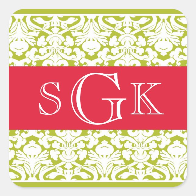Pegatina Cuadrada Verde rojo Damasco 3 primer contrato de matrimonio (Anverso)